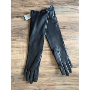 NWT Bloomingdale Women Black Glossy Shiny Genuine Leather long glove size 6.5